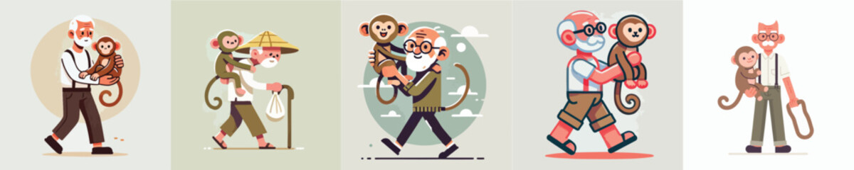 vector of grandfather holding a monkey
