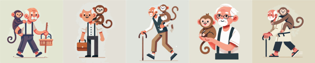 vector of grandfather holding a monkey