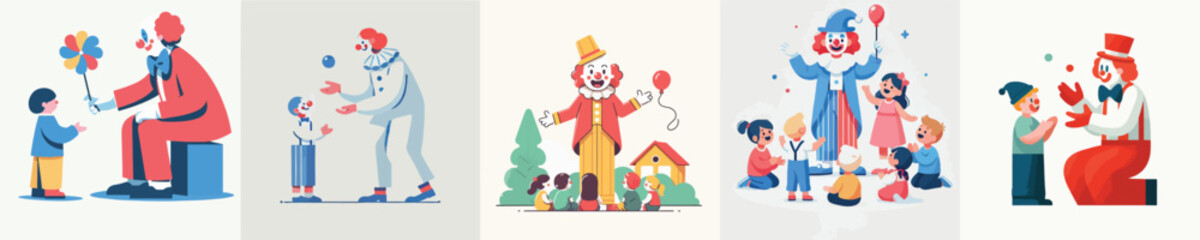 clown vector entertaining little child