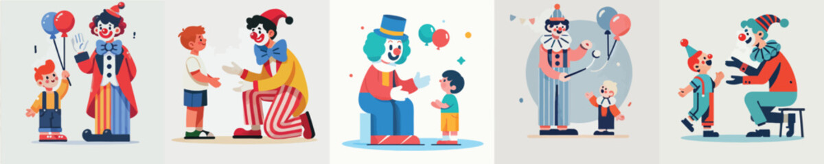 set of clown vectors entertaining little children