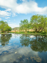 Reflections on the tranquil lakeside of Heshun Ancient Town, Tengchong City, Yunnan Province
