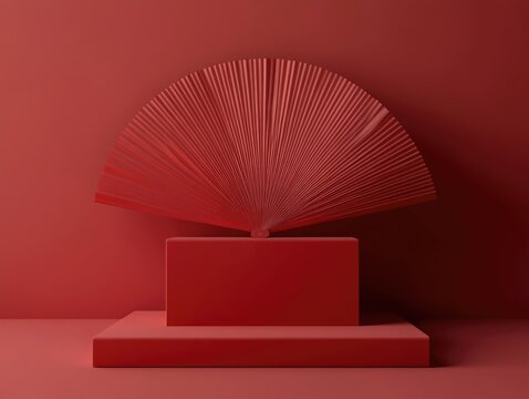 Red Fan Stand Red Wall