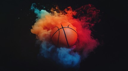Basketball in a Colorful Smoke Explosion