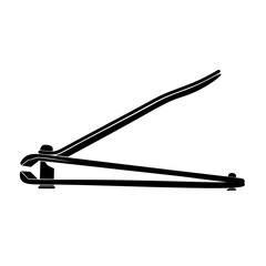 Black silhouette graphic vector illustration of a minimalist nail clipper icon, highlighting its functional design on a white background.