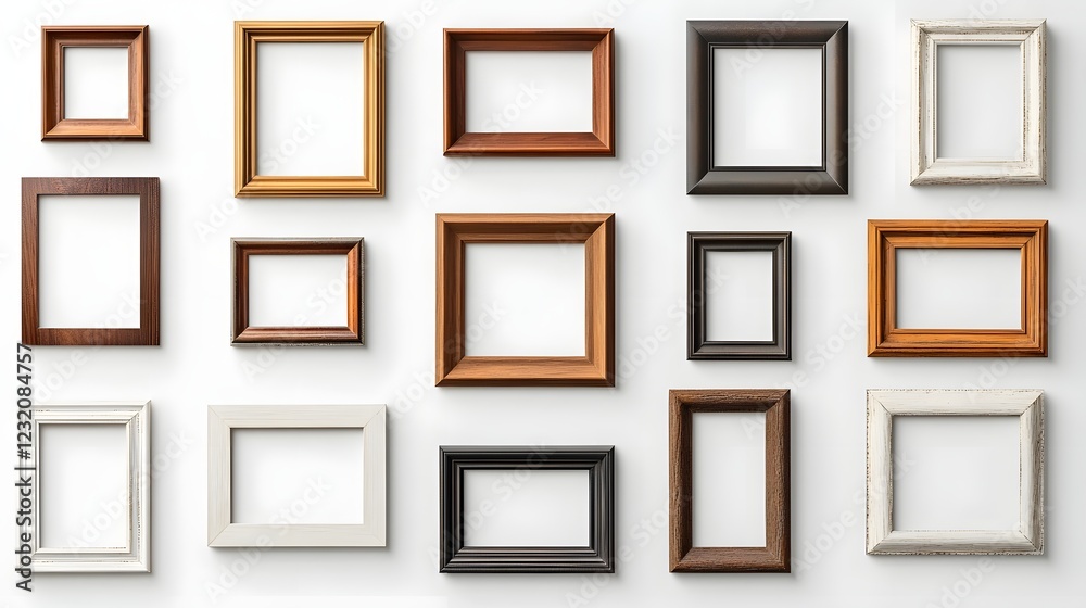 Aufkleber stylish assortment of various wooden and metal photo frames in different sizes shapes and colors arr