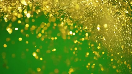 Golden Glitter Rain: A captivating image of shimmering golden glitter raining down against a vibrant green background, capturing the essence of celebration, festivity, and magic. - Powered by Adobe