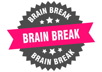 brain break. brain break round pink label isolated on transparent background