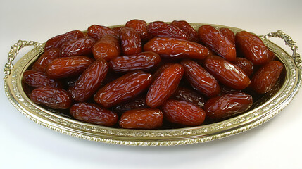 Dates on silver tray, close-up, food photography