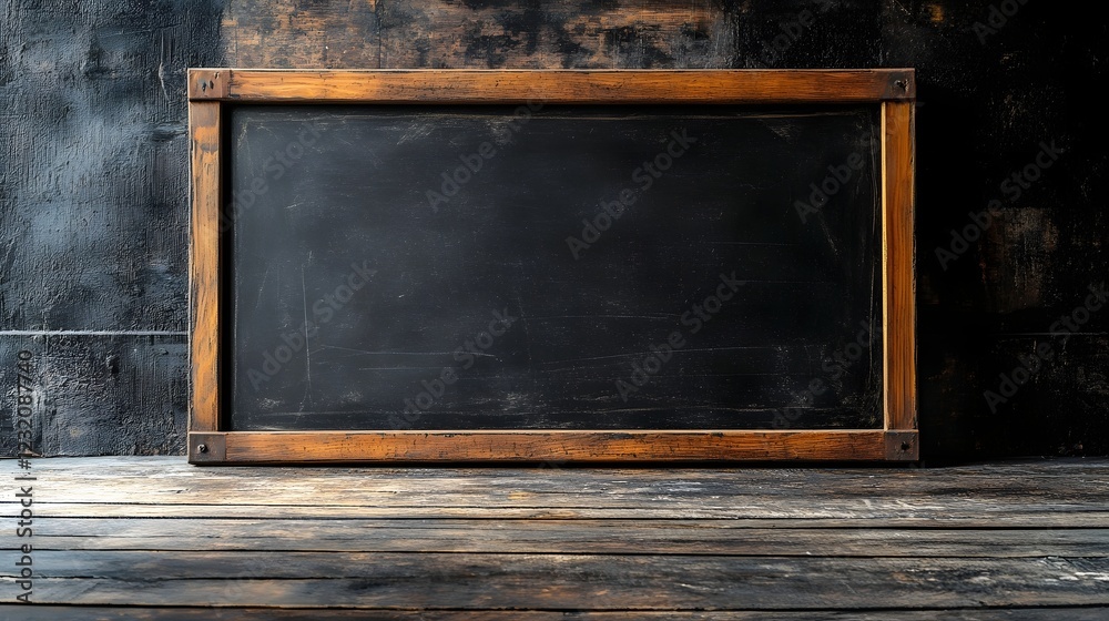 Aufkleber vintage blackboard or chalkboard backdrop with wooden frame in a rustic industrial or loft style set