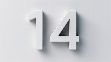 Fototapeta premium Bold and Clean Representation of the Number 14 Against a Minimalistic White Background Highlighting Modern Design Elements
