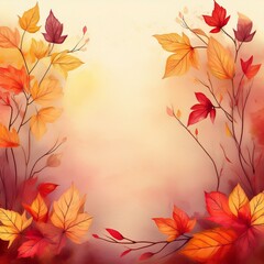 beautiful autumn-themed painting with autumn leaves and soft abstract background with copy space