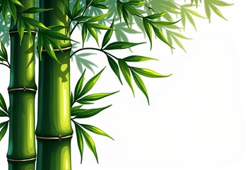 Obraz premium Green Bamboo Illustration: Cartoon Style, Flat Design, White Background, Simple Vector, High-Resolution Photo, Sharp Focus, Clear Colors, Professional Quality, Detailed Art, Digital Image. 