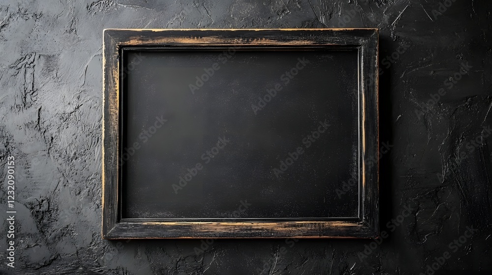 Aufkleber vintage rustic empty photo frame mockup on grungy textured black wall background blank wooden pictur