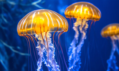 Brilliant Jellyfish Casting Light Through Ocean Waters, Illuminating the Depths with Glowing Beauty