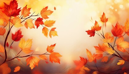 beautiful autumn-themed painting with autumn leaves and soft abstract background with copy space