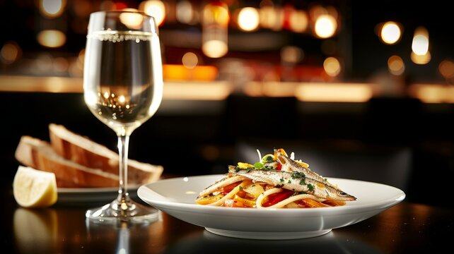 Boquerones en Vinagre: Fresh anchovies marinated in vinegar, garlic, and parsley, served on a plate with olive oil and crusty bread. 