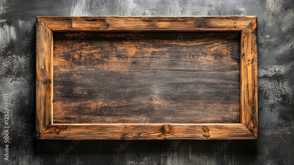 Aufkleber vintage rustic wooden frame hanging on grunge concrete wall with copy space for text or image retro 