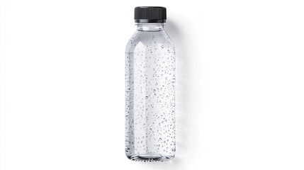 Fototapeta premium Clear Water Bottle with Bubbles on White Background