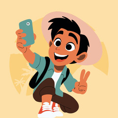 young man take a selfie while traveling