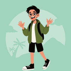 teen boy carrying backpack while traveling