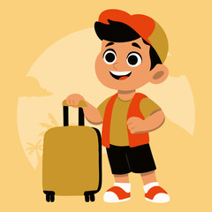 little boy carrying suitcase while traveling