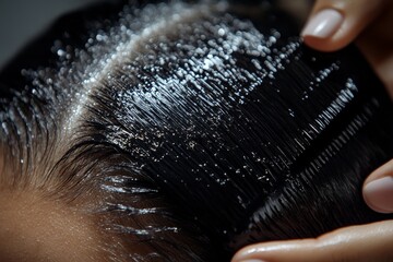 Close-up young woman brushing her hair and have many hair loss on the comb
