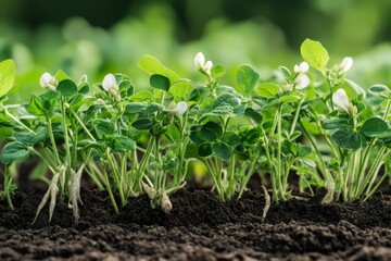 Young Pea Plants in Soil