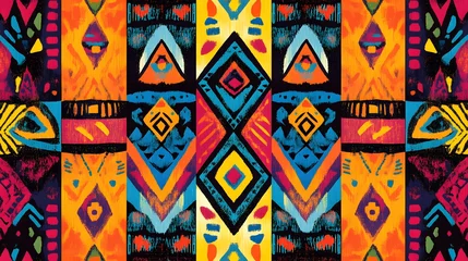 Fotobehang Vintage and colorful African fabric pattern with geometric motifs. © FiDIO