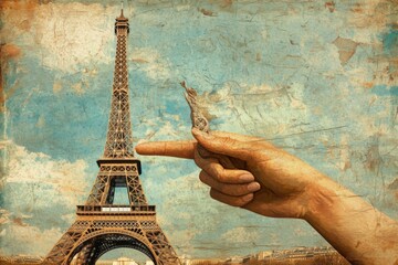 "Eiffel Tower Art with Hand Gesture"