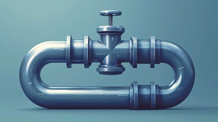 Realistic Pipe with Welded Round Valve - Industrial Metal Tube Concept