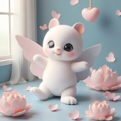 Adorable Angelic Bunny: Pastel Dreamscape with Lotus Blossoms