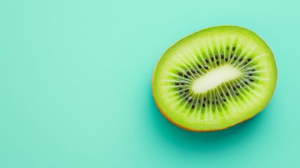 Vibrant Green Kiwi Slice on Teal Background A Fresh and Healthy Food Image