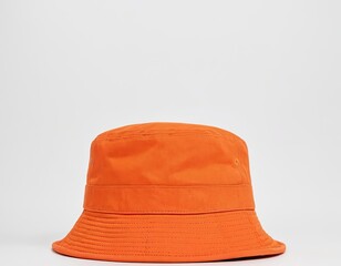 Fototapeta premium Vibrant orange bucket hat with a classic design and breathable texture.