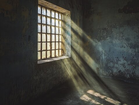Room with window and barred window
