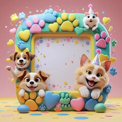 Fototapeta premium Cute dogs and cats with festive party frame