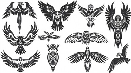 Tribal Ethnic Birds Engraving Design for Creative Projects