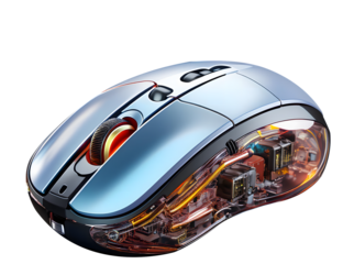 Futuristic Tech Computer Mouse with Super Resolution and 4D Cinema Rendering isolated transparent background