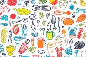 Hand-Drawn Kitchen Utensils Pattern
