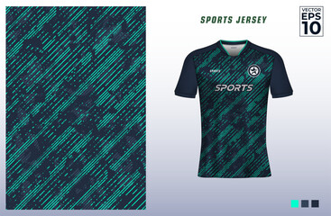 T-shirt sport jersey design template with abstract grunge line pattern background. Sport uniform in front view. Tshirt mock up for sport club. Vector Illustration