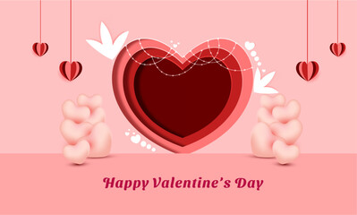 Flat paper cut and pedestal podium style background on Valentine's day celebration greeting card, banner and poster design vector illustration.