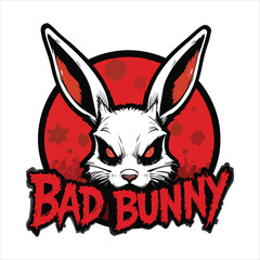 Fierce Bad Bunny Logo with Aggressive Style/A stylized illustration of a rabbit with a menacing expression.