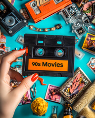 Fototapeta premium Hand Holding a VHS Tape Labeled '90s Movies