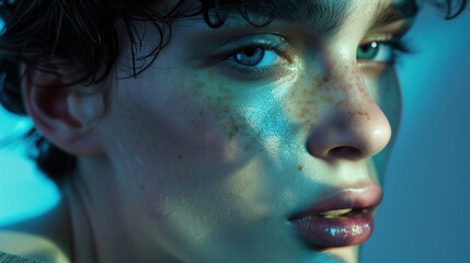 Fototapeta premium beauty portrait with androgynous models, vivid contrast, creative lighting, detailed textures, professional retouching, captivating focus