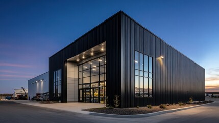 Obraz premium Modern Industrial Building at Dusk