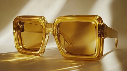 A close-up shot of oversized sunglasses with transparent frames on a light backdrop.