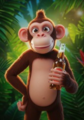 monkey holding a glass of beer