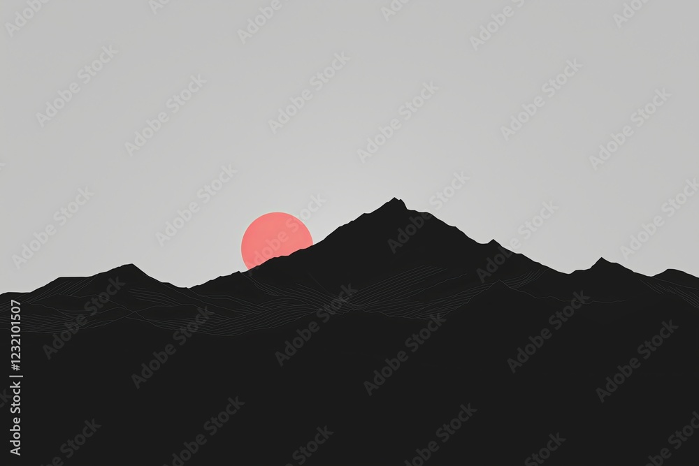 Poster a flat design of a mountain range in monochrome tones