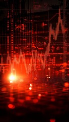 Financial chart displaying stock market uptrend line graph on black and red background