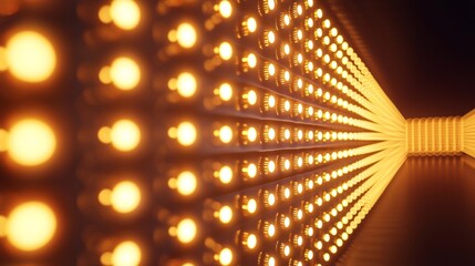 Golden LED Lights Tunnel  Abstract Background