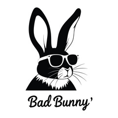Stylish Bad Bunny Rabbit in Black and White Silhouette